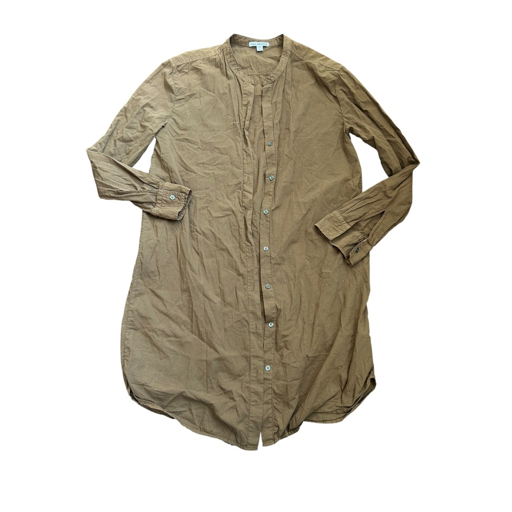 JAMES PERSE Split Mandarin Button‎ Up Shirt Dress Cotton Khaki WLC6682CU Size 2
